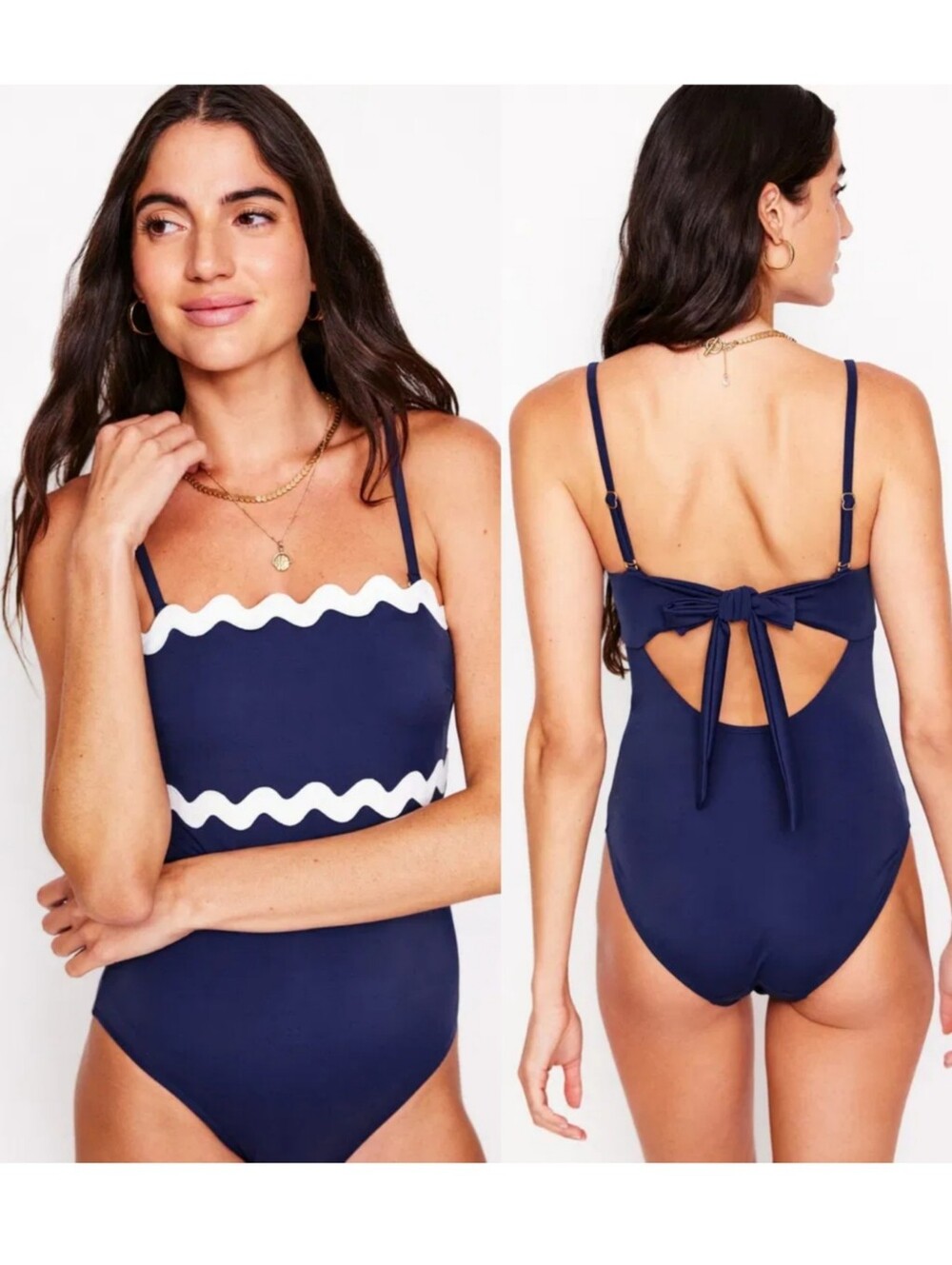 BODEN Giant Rik Rak Swimsuit Navy Blue Size 6 Size 4